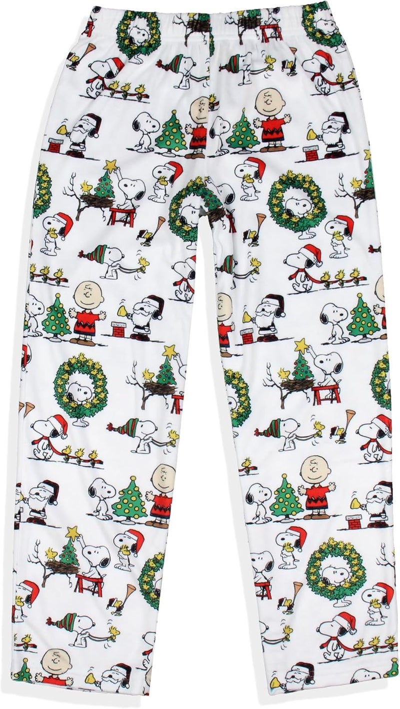 INTIMO Peanuts Kids Christmas Time All Over Print Smooth Touch Fleece Sleep Bottoms Lounge Pajama Pants for Boys Girls - Image 1